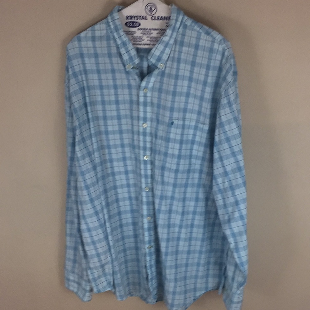 Izod Premium Essentials Light Blue Cotton Plaid Shirt Size XXL